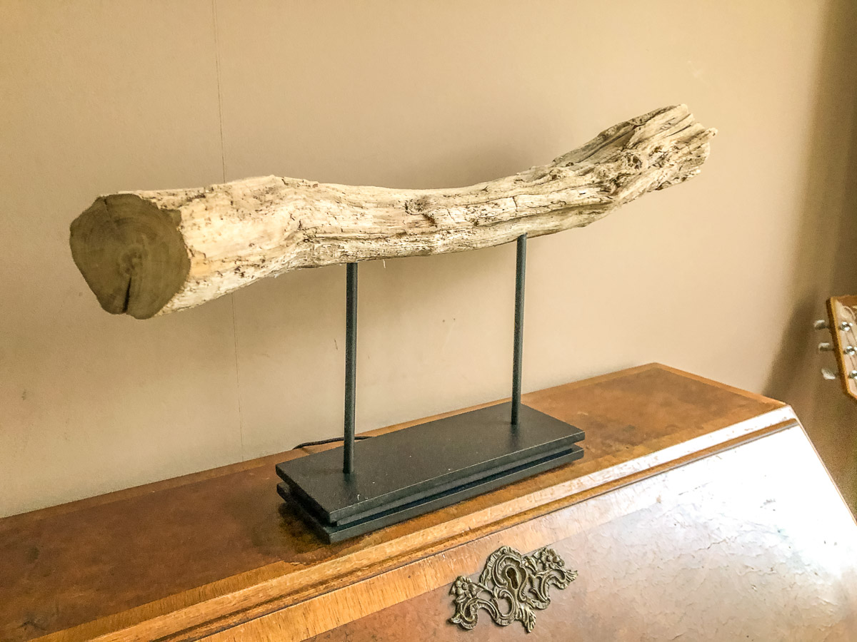 Designverlichting. Bijna versteend houten tak met ingebouwde LED verlichting.